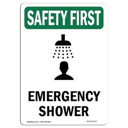 Signmission Safety Sign, OSHA SAFETY FIRST, 5" Height, Emergency Shower, Portrait, 10PK OS-SF-D-35-V-11077-10PK